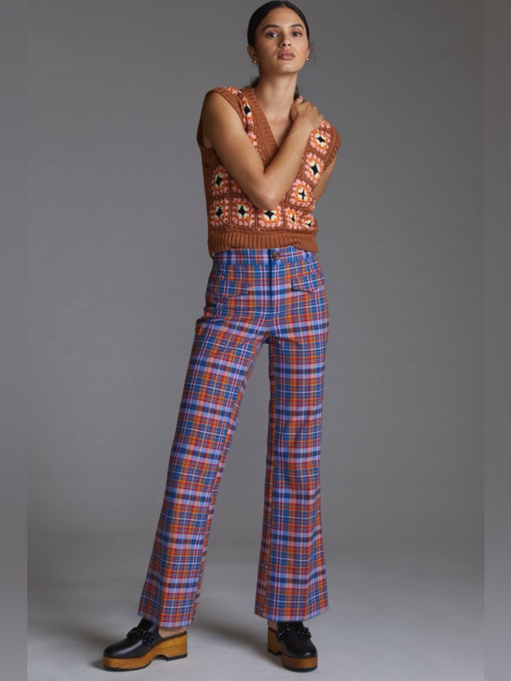 Anthropologie Maeve Flared Plaid Pants Size 6 NWT